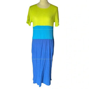 Diane Von Furstenberg Women Size S Colorblock Gauzy Midi Maxi Dress Blue Lime